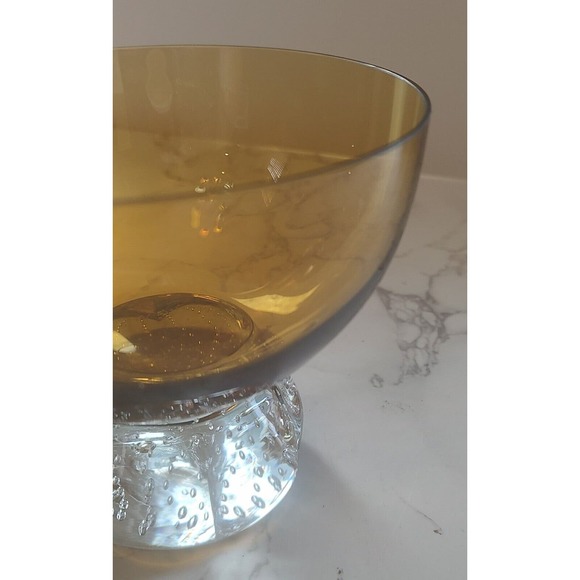 Vintage Bubble Base Small Amber Blown Glass Dessert Bowl Carl Erickson? 4.5" - Picture 5 of 5